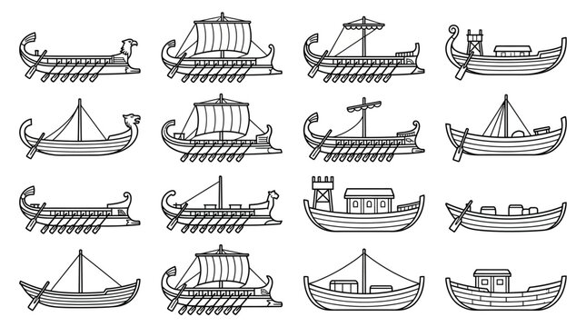 Ancient Ships Collection: Roman Galleys, Triremes, and Sailing Vessels