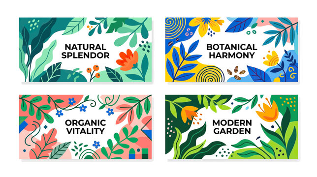 Abstract Floral and Leafy Banners with Text Space