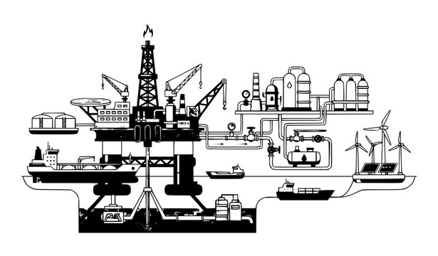 Petroleum Processing and Offshore Oil Rig Cartoon Vector Pack