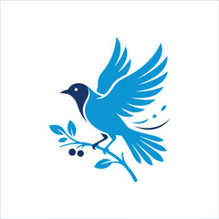 Fototapeta premium Perched blue bird on branch with spread wings.