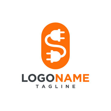 Orange electric plug logo in oval shape.