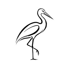 Obraz premium Simple black line art stork bird profile illustration.