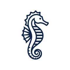 Fototapeta premium Striped blue seahorse emblem for aquatic themes.