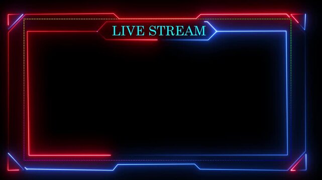 Neon live streaming frame animation. Glowing streaming game live Stream overlay motion graphics. media player or streaming service video.