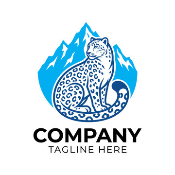 Snow leopard mountain logo design for company branding.