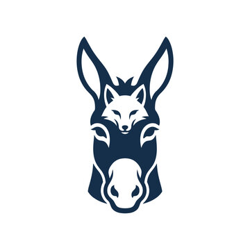 Stylized donkey head with wolf silhouette on forehead.