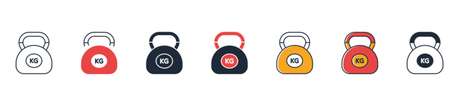 Kettlebell icon set collection featuring strength training, gym equipment, functional fitness, weight lifting, workout tool vector illustration
