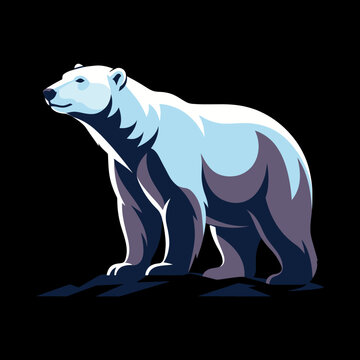 Stylized polar bear standing mascot on dark background.