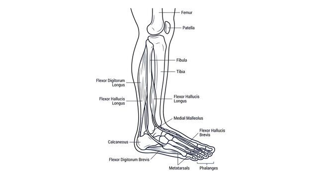 Anatomical illustration of lower leg and foot muscles