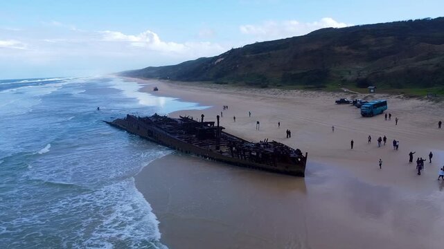Rusted Maheno shipwreck on Seventy Five Mile Beach