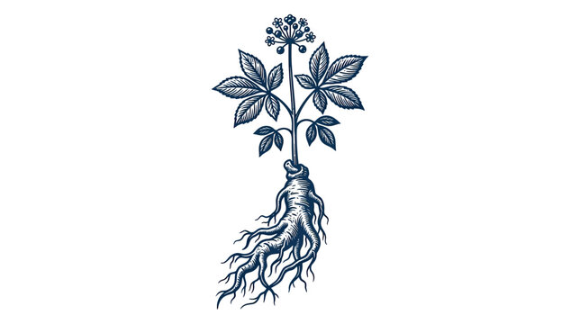 Botanical Illustration of Plant with Root and Leaves
