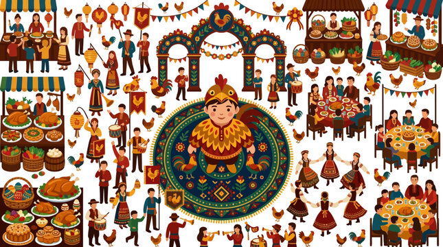 Chicken boy day festival with traditional costumes and folk dancing
