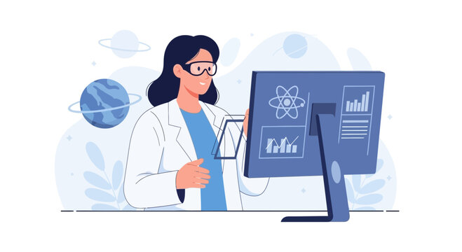 Scientist Working with Data and Futuristic Technology in Laboratory