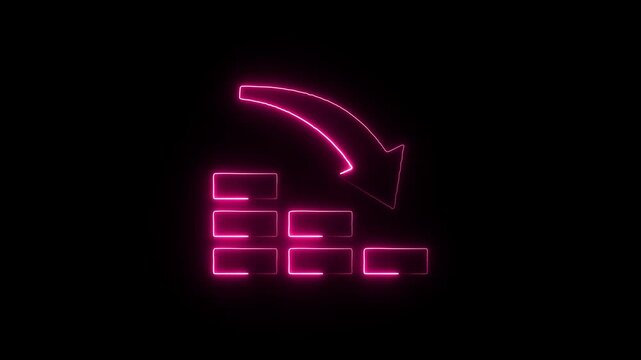 Red neon financial graph declining icon a glowing of a bar with downward trending arrow signifying