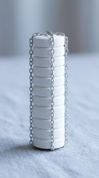 Medical data privacy, white pill bottle wrapped in chain symbolizing secure storage and restricted access