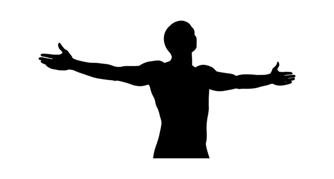 Silhouette of a man standing with arms wide open representing freedom and success isolated on transparent background, Vector