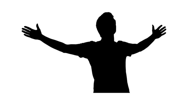 Silhouette of a man standing with arms wide open representing freedom and success isolated on transparent background, Vector
