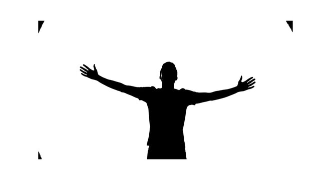 Silhouette of a happy person standing with arms wide open expressing freedom and joy isolated on transparent background, Vector
