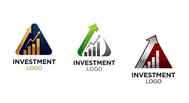 Investment Logo Designs with Upward Trend Arrows and Charts.