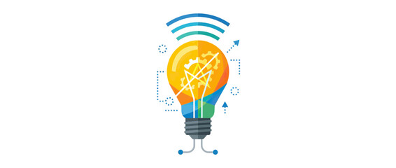 Creative Light Bulb Idea Symbol with Gears and Wireless Signal © Korek