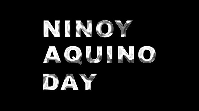 Ninoy aquino day text animation in silver. Suitable for holiday promotional videos, social media posts, and presentations.