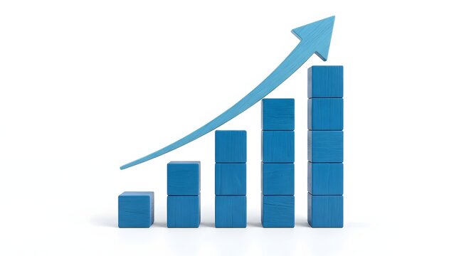 Business bar chart with growing arrow showing progress and success