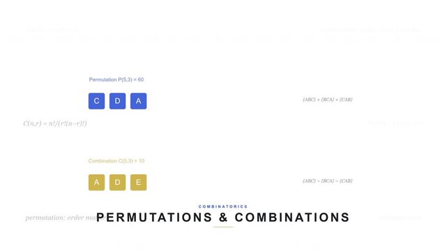 Permutations and Combinations Probability Discrete Math Animation 4K