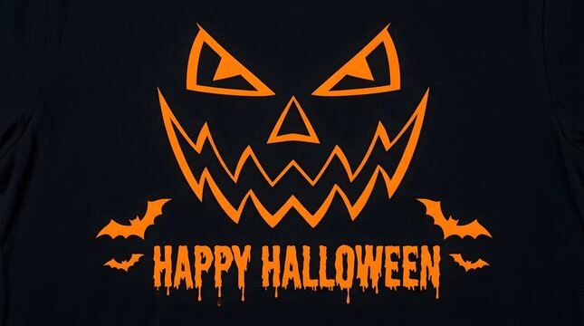 Halloween tshirt design with a spooky jackolantern face and bats