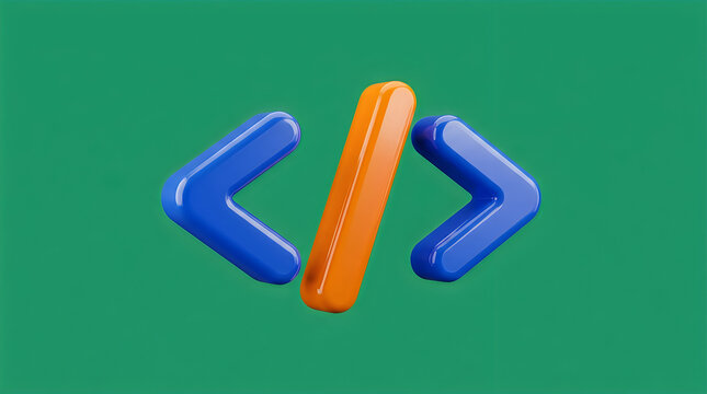3d code angle brackets icon with orange bar