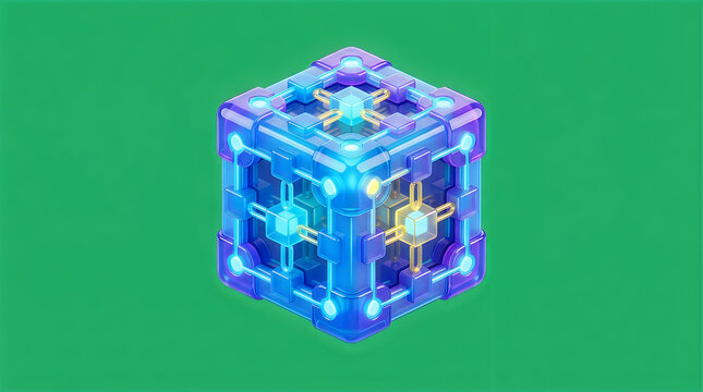Pixel art block with glowing creatures inside