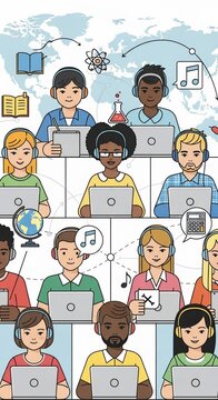 Students studying online with technology