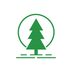 Fototapeta premium Evergreen tree nature logo. Minimal green evergreen tree logo enclosed in a circular outline, symbolizing nature, forests, sustainability, environmental conservation, and eco-friendly branding.
