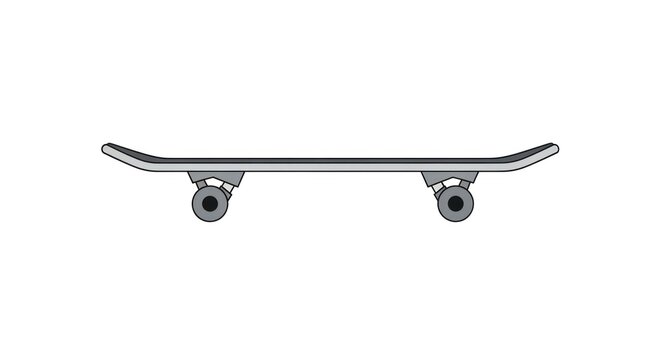 Simple Line Drawing of a Skateboard on a White Background.