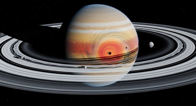 Stunning view of a planetary body with rings in deep space