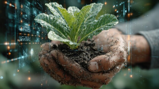 Innocence and growth: young hands foster the future. Virtual int