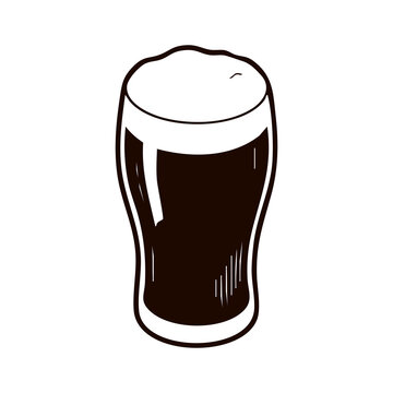 Dark Stout Beer Pint Glass with Creamy Foam Line Art Vector Illustration for Pub Drink Menu, Brewery Poster, and Nitro Cold Brew Branding