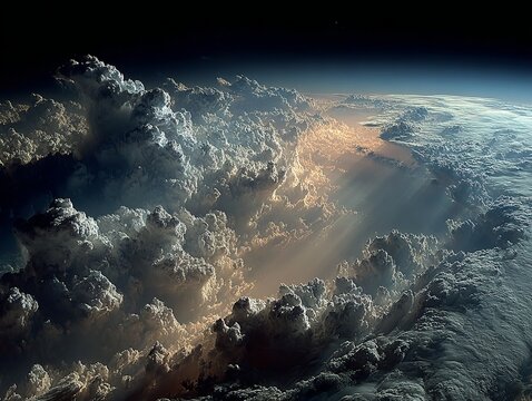 Dramatic View of Earth from Space with Stormy Clouds.