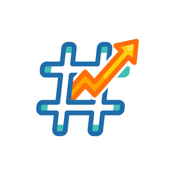 Blue hashtag with orange rising lightning arrow.