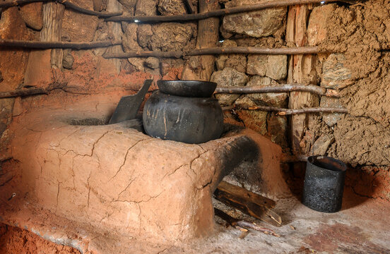 Traditional Wood-Fired Clay Stove in Rural Kitchen, Para&iacute;ba, Brazil