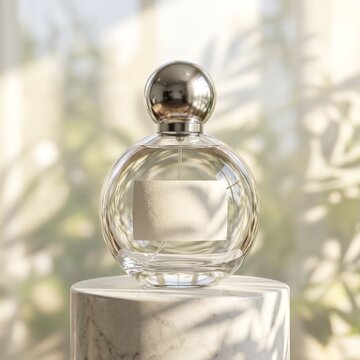 Elegant circular perfume bottle packaging mockup