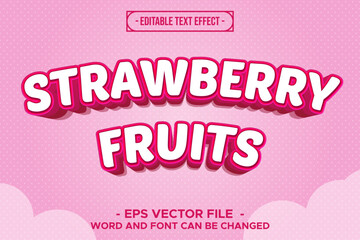 Fototapeta premium Strawberry Fruits Cartoon Pink Sweet Playful Cute Kids 3D Editable Text Effect