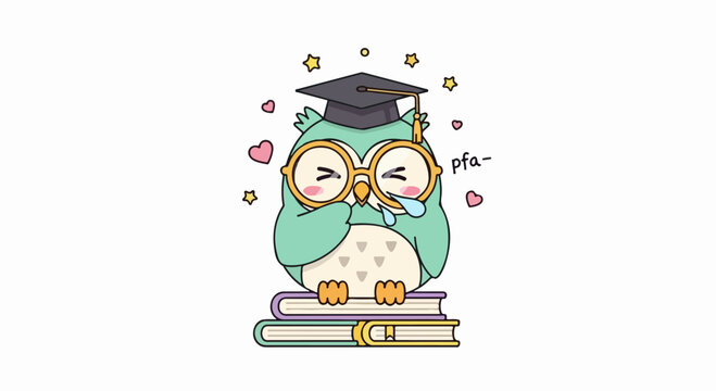 Cute Owl Graduate Studying With Stack of Books