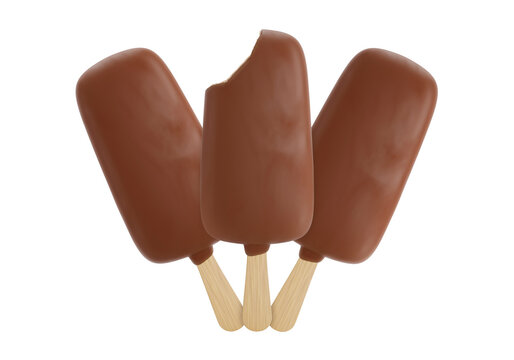 Whole and bitten chocolate ice cream bars