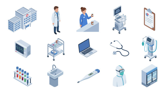 medical equipment and healthcare professionals in a clinical environment illustrating diagnostic tools and hospital settings