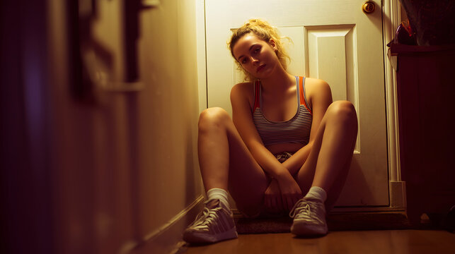 tired after exercise sitting on floor