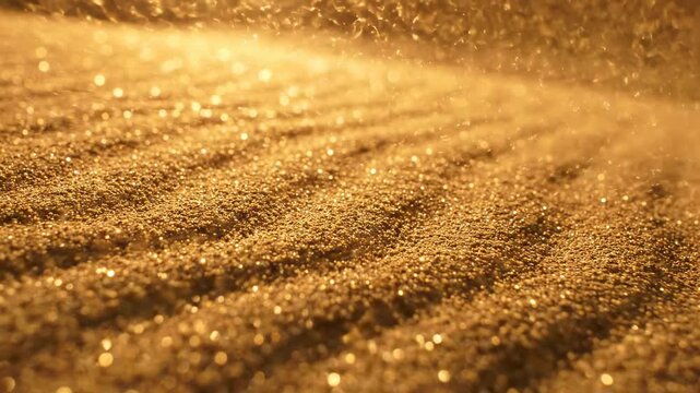 Golden sand ripples with sparkling particles blowing in the wind