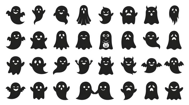 Collection of various ghost silhouettes for halloween