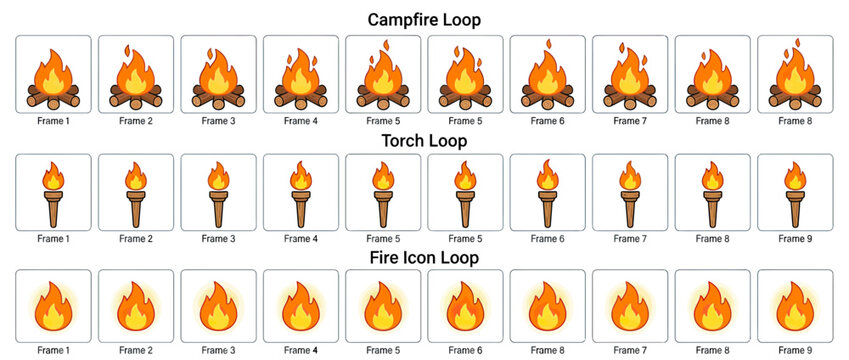 Animated Fire Elements: Campfire, Torch, and Icon Loops
