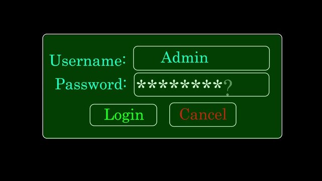 Digital log-in interface with admin access and password field, glowing green caber security uni for software development and network authentication concepts