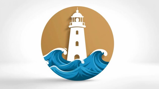 Lighthouse and ocean waves appearing in circle